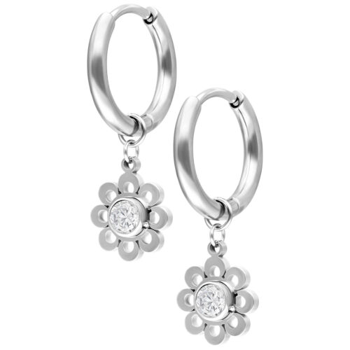 Mini Crystal Flower Hoops Pair - Silvercoloured Metal