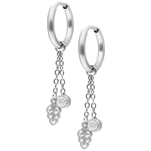 Mini Crystal Leaf Hoops Pair - Silvercoloured Metal