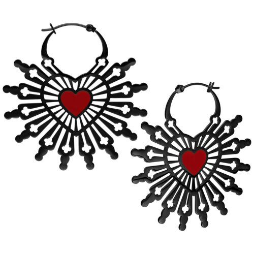 Sacred Heart Hoops Pair - Black Metal