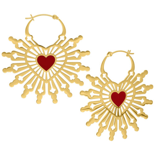 Sacred Heart Hoops Pair - Golden Metal