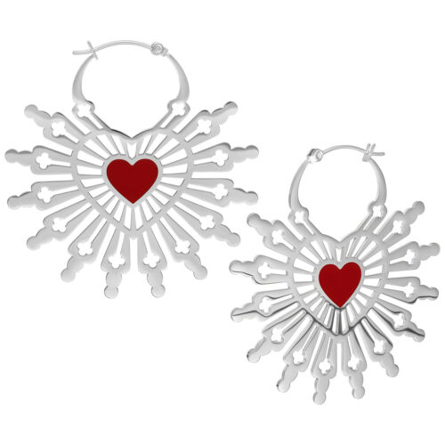 Sacred Heart Hoops Pair - Silvercoloured Metal
