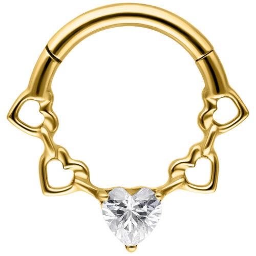 Crystal Hearts Septum Clicker - Golden Metal