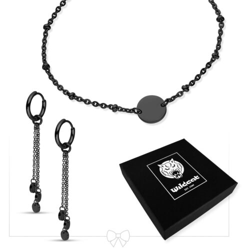 Plate Bracelet with Hoops Set - Black Metal