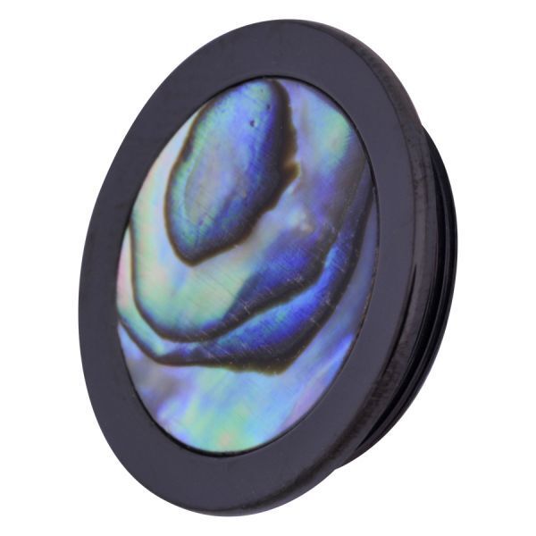 X-Change Abalone Piercing aus Chirurgenstahl Rundes Piercing mit Abalone-Einsatz und schwarzem Rand auf weißem Hintergrund