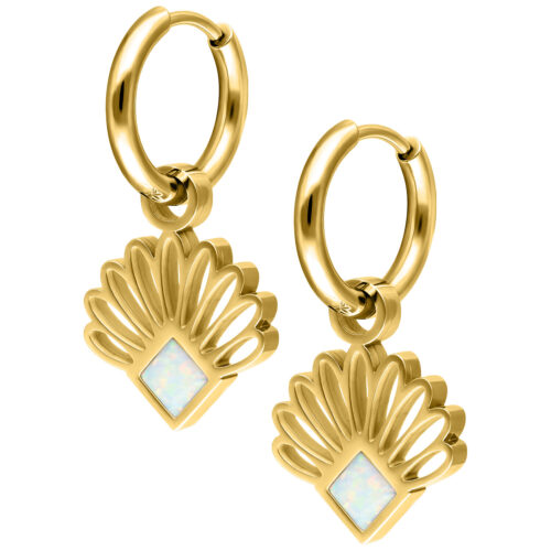 Synthetic Opal Fan Hoops (Pair) - Golden Metal