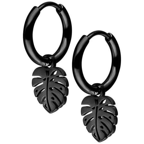 Mini Monstera Hoops Pair - Black Metal