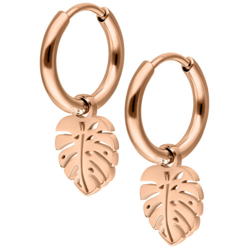 Mini Monstera Hoops Pair - Rosegold