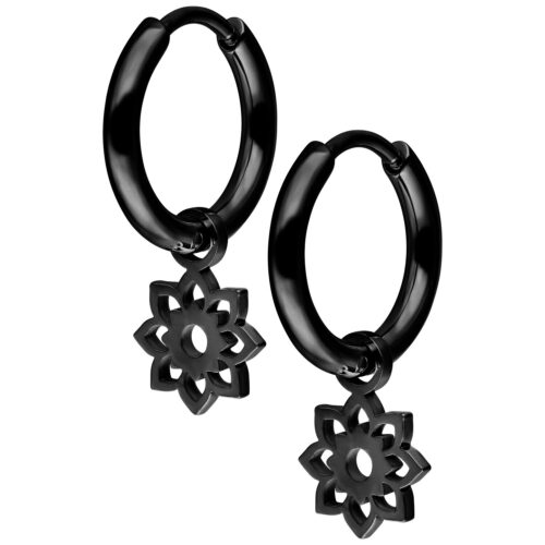 Mini Flower Hoops Pair - Black Metal