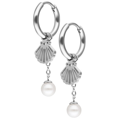 Mini Shell with Pearl Hoops Pair
