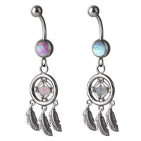 Silbernes Bananabell mit mintgrünem und rosa Opal und Dreamcatcher-Design