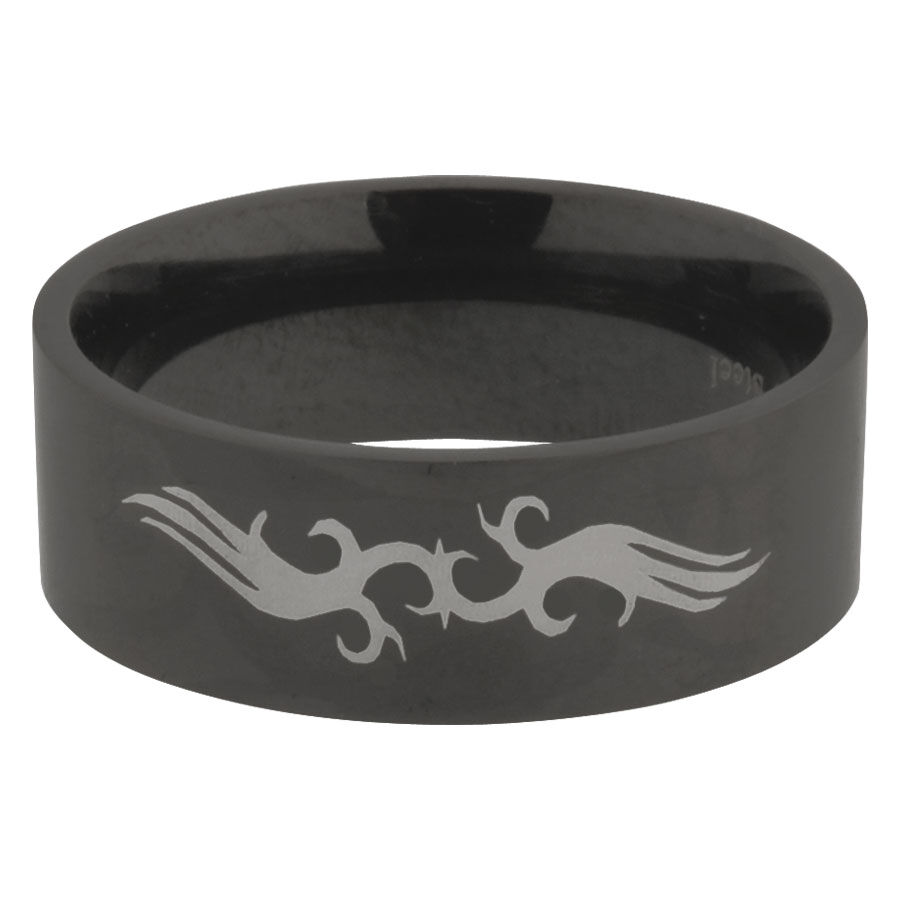Black Steel Ring "Silber Tribal 01"