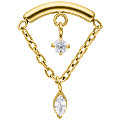 Double Jewelled Hidden Helix Push Fit Attachment - Golden Metal