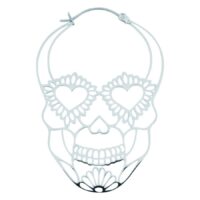 Silberne Sugarskull Ohrringe aus Chirurgenstahl mit Herz- und Blumenmuster