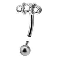 Titan Bananabell mit 3 Kristallen für Augenbraue Silbernes Titan Bananabell mit drei klaren Kristallen auf weißem Hintergrund