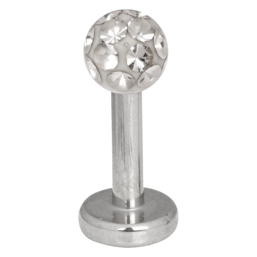 Kristallklares Labret mit 4mm Kugel Silbernes Labret mit kristallklarer Kugel auf weißem Hintergrund
