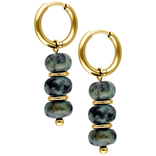 Green Agate Bubble Hoops (Pair) - Golden Metal