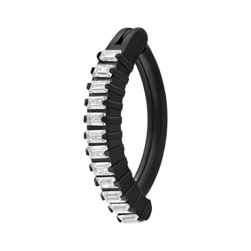 Square Crystal Belly Arch Clicker - Black Metal