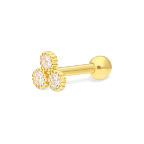 18k Earbarbell Three Crystals