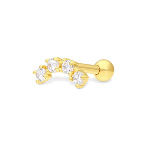 18k Earbarbell Four Crystals