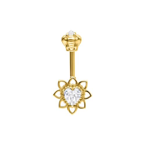 Vertical Helix Crystal Flower Barbell - Golden Metal