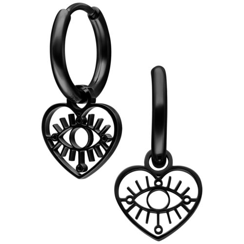 Mini Heart Eye Hoops Pair - Black Metal