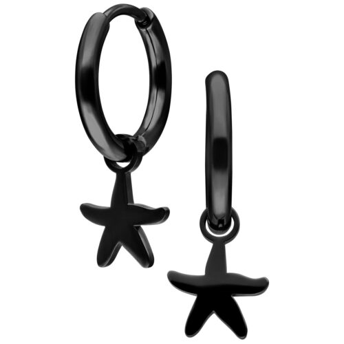 Mini Starfish Hoops Pair - Black Metal