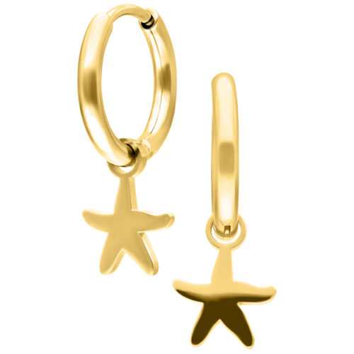 Mini Starfish Hoops Pair - Golden Metal