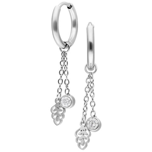 Mini Crystal Leaf Hoops Pair
