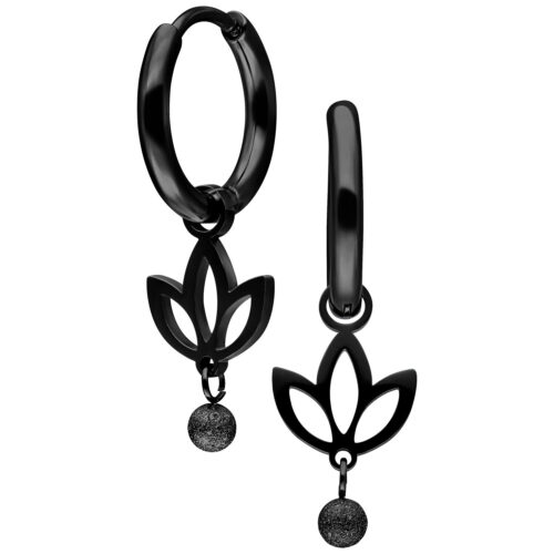 Mini Lotus Hoops Pair - Black Metal