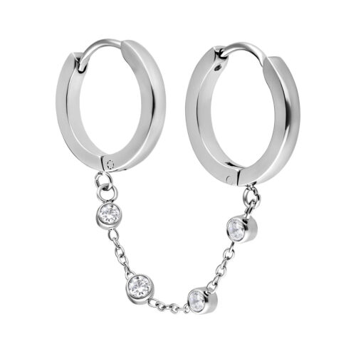 Double Huggie Connected Crystal Chain Hoops