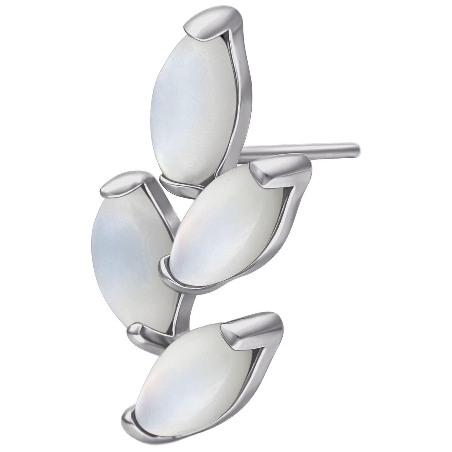 Silberner Push Fit Aufsatz mit vier Mondsteinen auf weißem Hintergrund