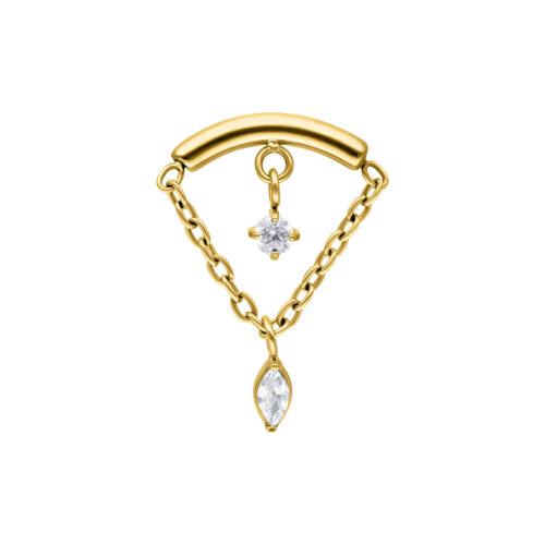 Double Jewelled Hidden Helix Push Fit Attachment - Golden Metal