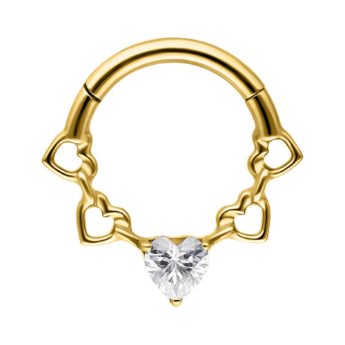 Crystal Hearts Septum Clicker - Golden Metal