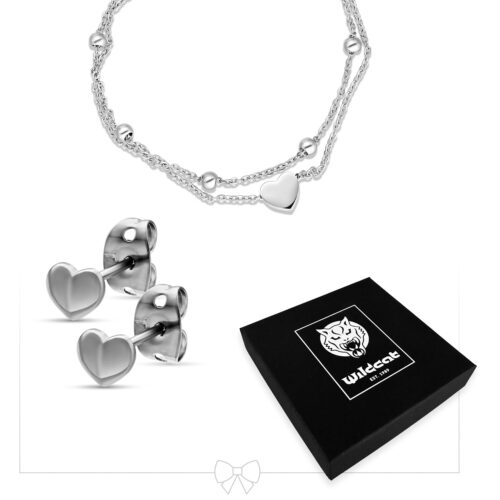 Little Heart Bracelet Double Row with Earstuds Set
