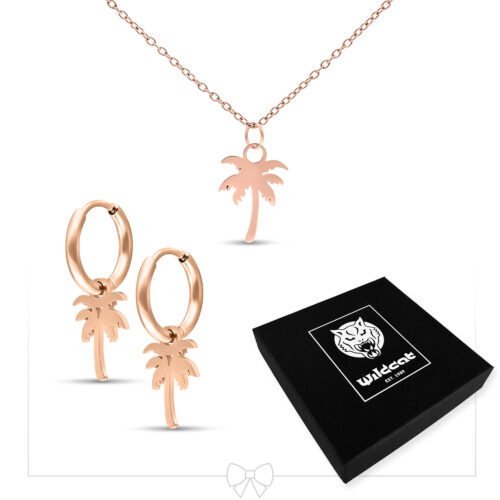Palm Necklace with Hoops Set - Rosegold