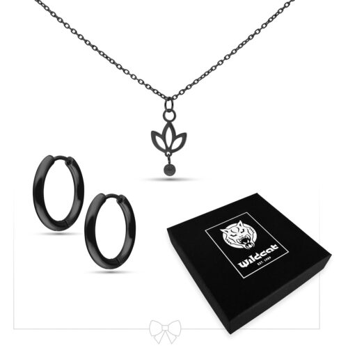 Dangling Lily Neckalce with Hoops Set - Black Metal