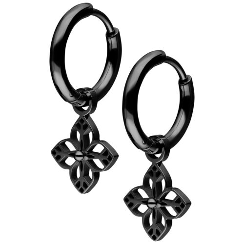 Little Floral Ornament Hoops Pair - Black Metal