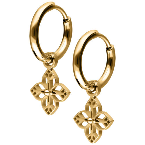 Little Floral Ornament Hoops Pair - Golden Metal