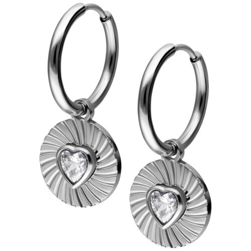 Little Crystal Riffled Heart Hoops Pair