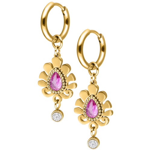 Lovely Imperial Amber Hoops Pair - Golden Metal